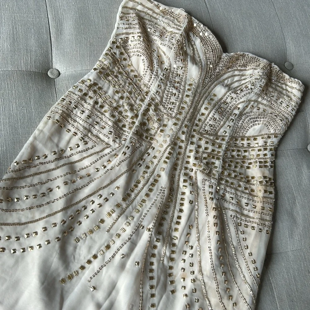 H&M Creme Sequenced Strapless Mini Dress Size 12 - Picture 4 of 9